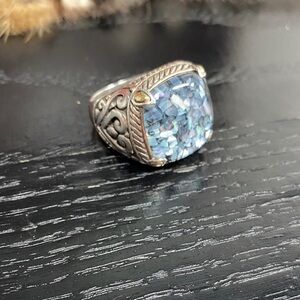 Sterling Silver Ring with Blue Mosaic Stone Size 10